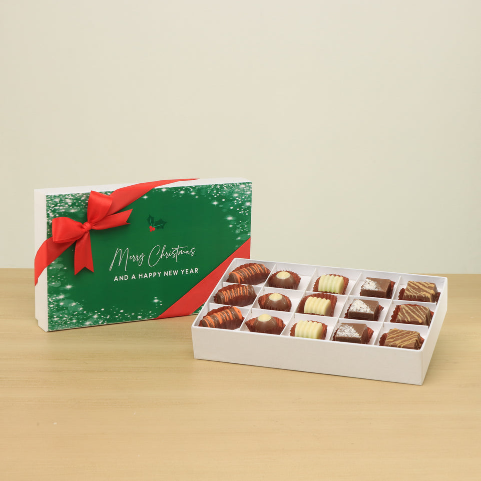Merry christmas snow flakes designed premium chocolate 15 piece hard box