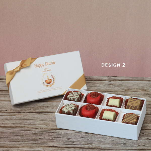 Set of 6 corporate customized happy diwali floral candle designed premium chocolate 8p hard box