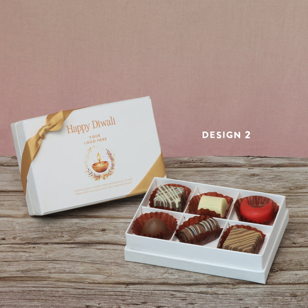 Set of 8 corporate customized happy diwali floral candle designed premium chocolate 6p hard box