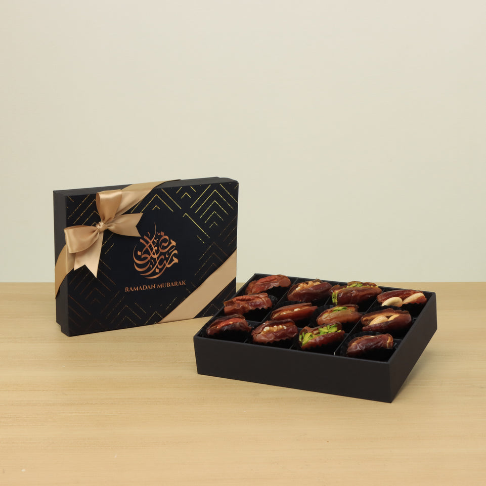 Ramadan mubarak designed premium nut stuffed dates 12P hard box