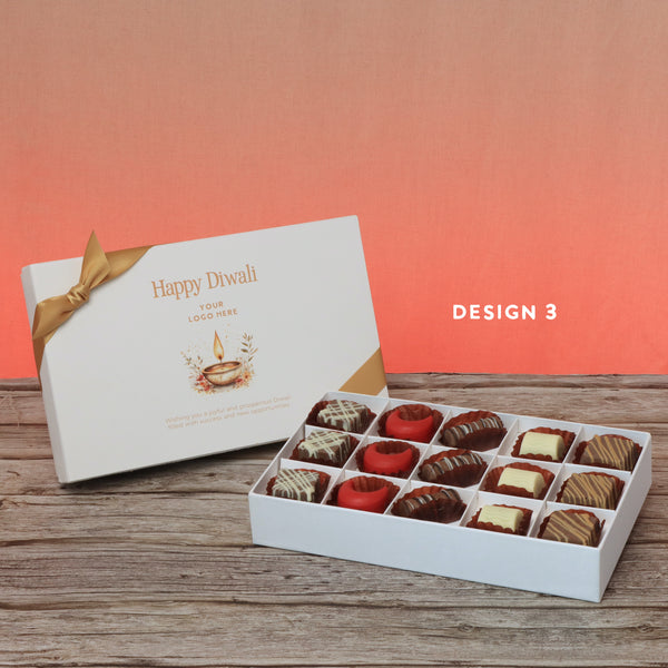 Set of 4 corporate customized happy diwali floral candle designed premium chocolate 15p hard box