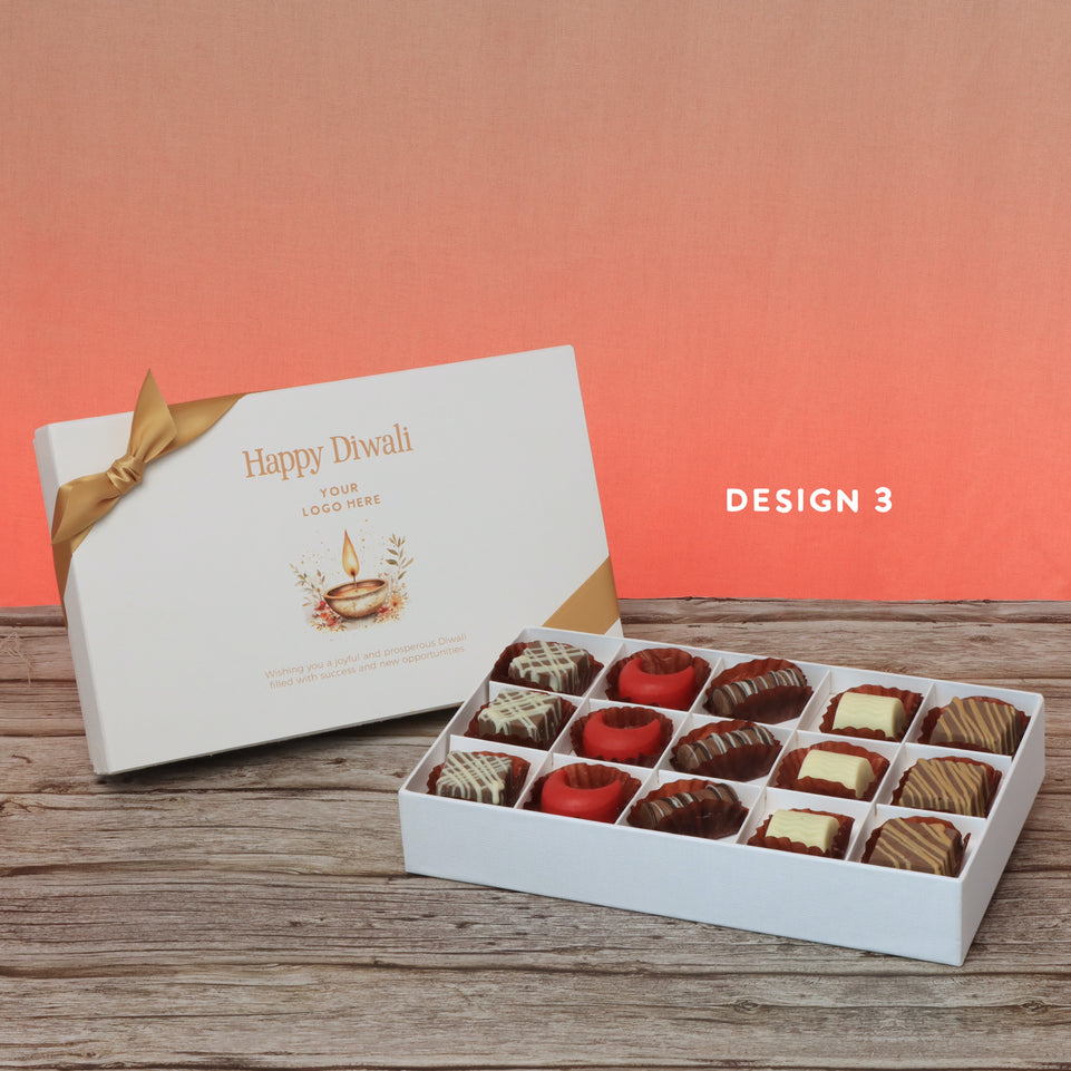 Set of 4 corporate customized happy diwali floral candle designed premium chocolate 15p hard box