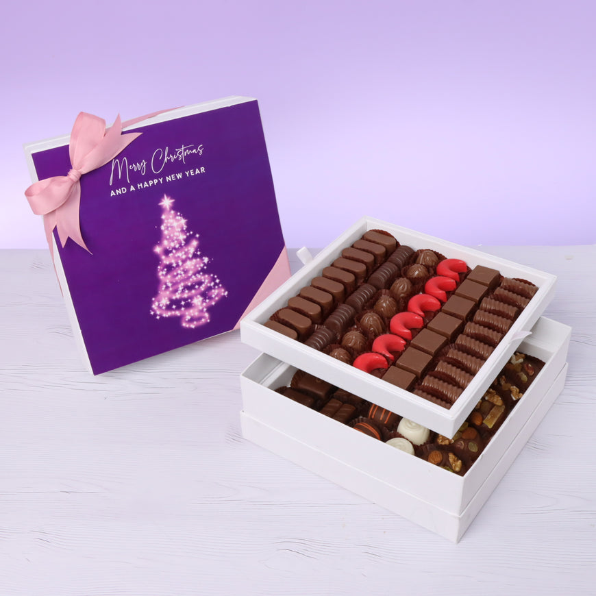 Merry christmas & happy new year magical tree designed chocolate 2-layer hard box