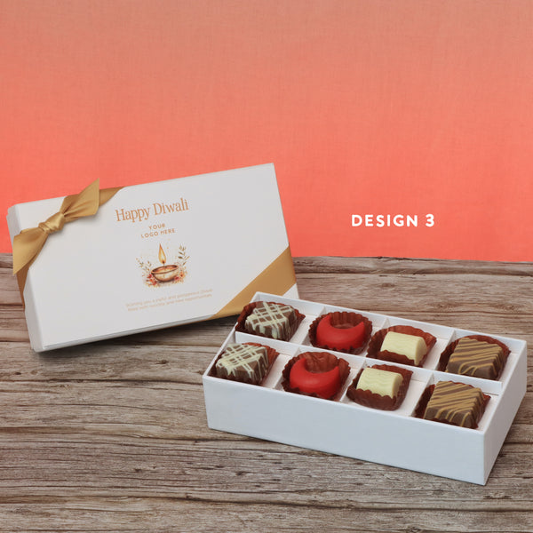 Set of 6 corporate customized happy diwali floral candle designed premium chocolate 8p hard box