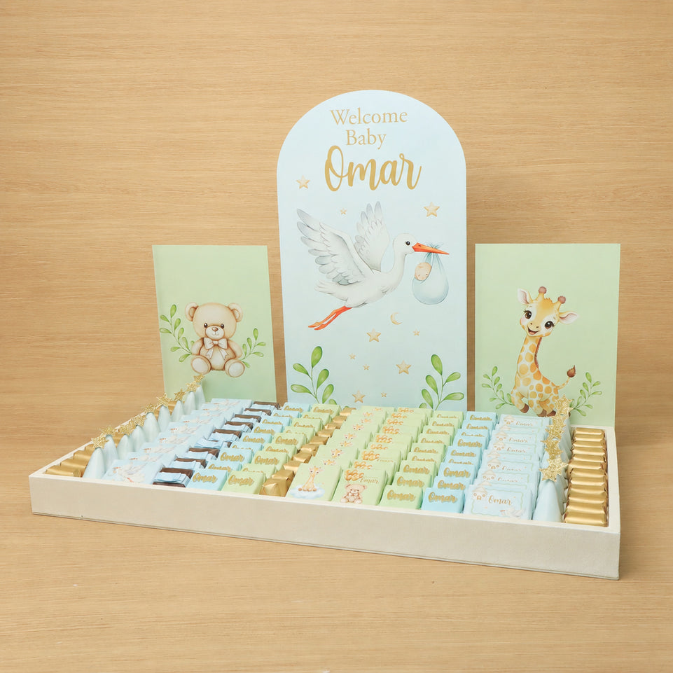 Baby boy safari theme premium chocolate large leather tray