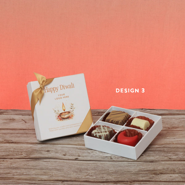 Set of 15 corporate customized happy diwali floral candle designed premium chocolate 4p hard box