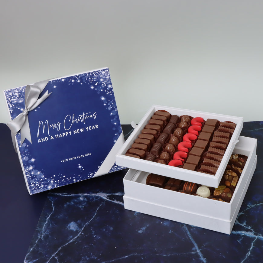 Merry christmas & happy new year winter designed chocolate 2-layer hard box