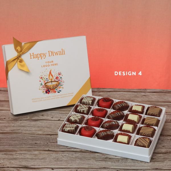 Set of 3 corporate customized happy diwali floral candle designed premium chocolate 20p hard box