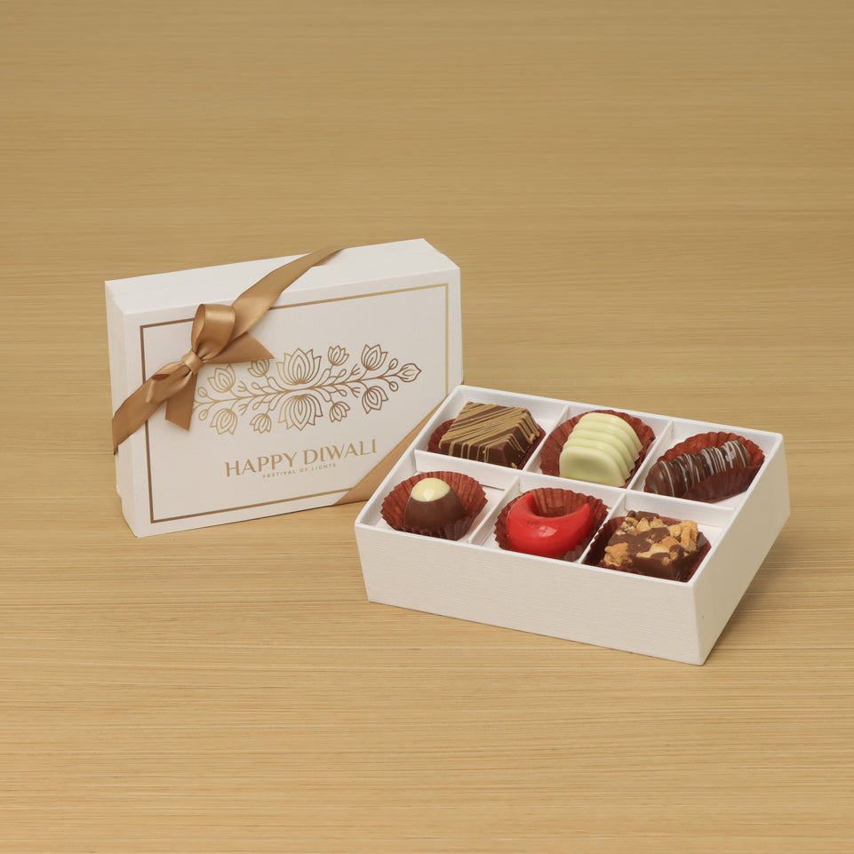 Set of 8  Happy Diwali festival of lights designed premium chocolate 6P white hard box