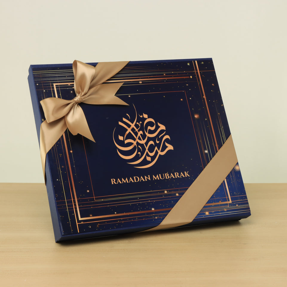 Ramadan Mubarak designed premium mixed stuffed dates luxury box