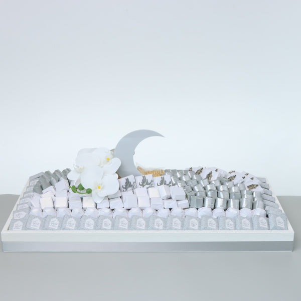 Eid Mubarak Designed flower decorated chocolate large leather tray