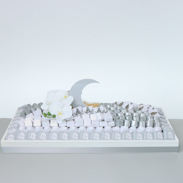 Eid Mubarak Designed flower decorated chocolate large leather tray