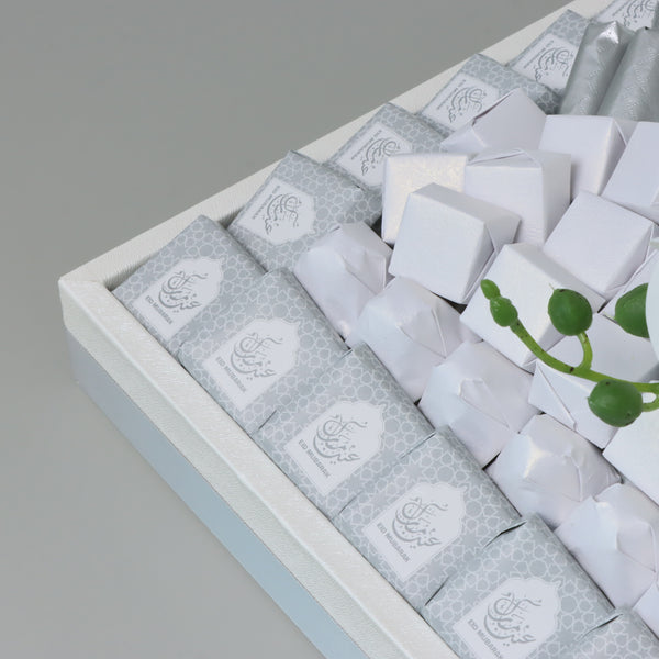 Eid Mubarak Designed flower decorated chocolate large leather tray