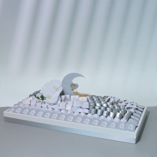 Eid Mubarak Designed flower decorated chocolate large leather tray