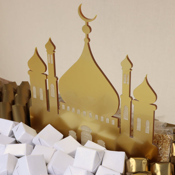 Eid Mubarak Designed acrylic mosques decorated chocolate large leather tray