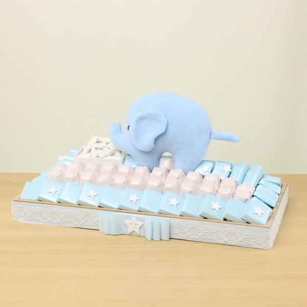 Baby boy Elephant decorated premium chocolate medium wood tray