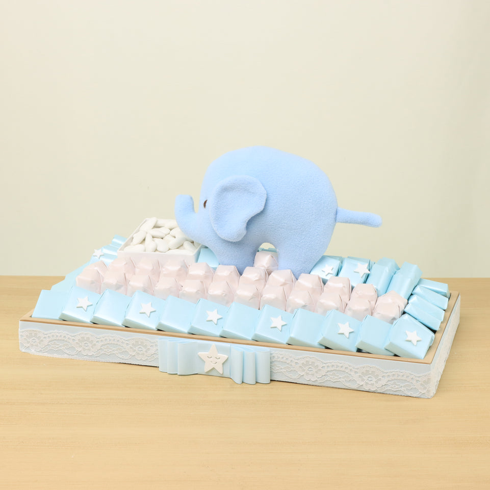Baby boy Elephant decorated premium chocolate medium wood tray