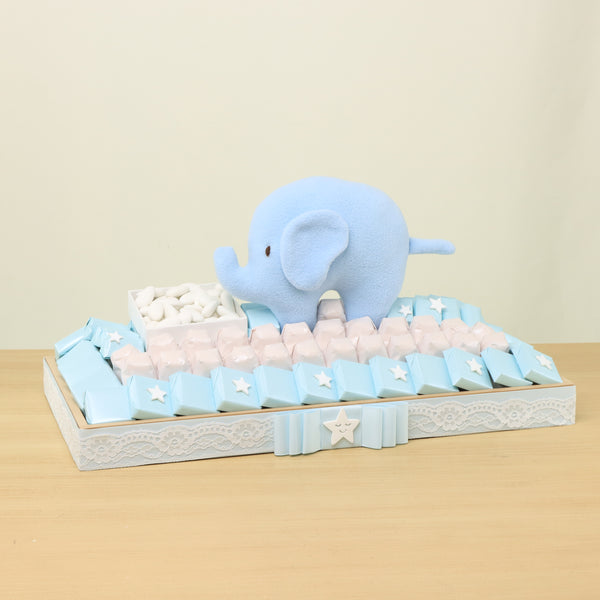Baby boy Elephant decorated premium chocolate medium wood tray