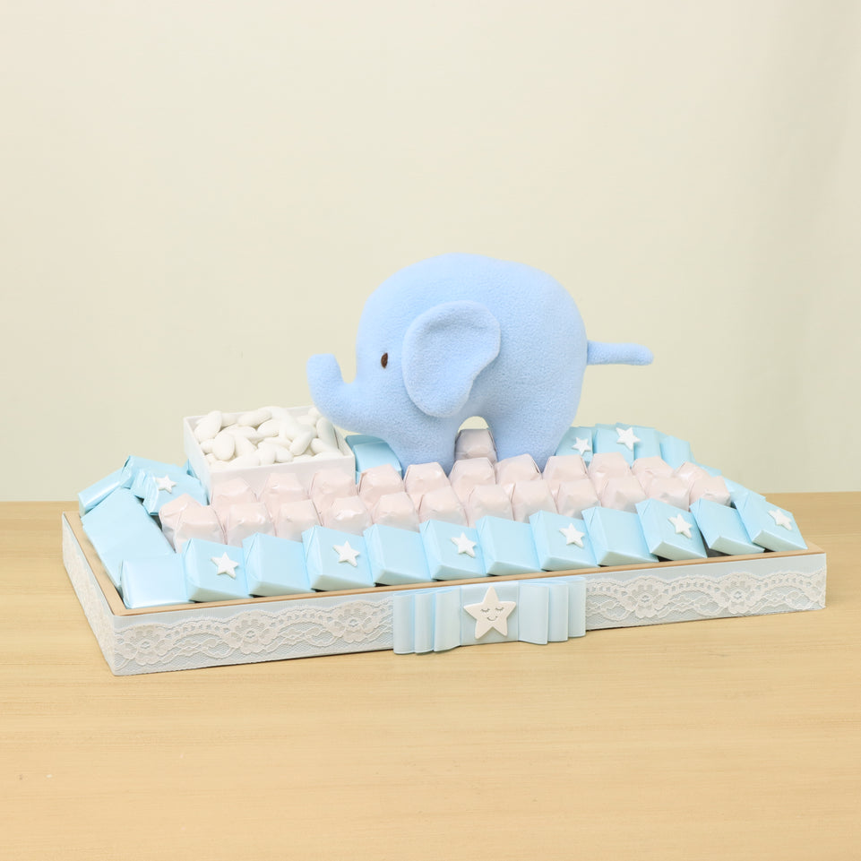Baby boy Elephant decorated premium chocolate medium wood tray