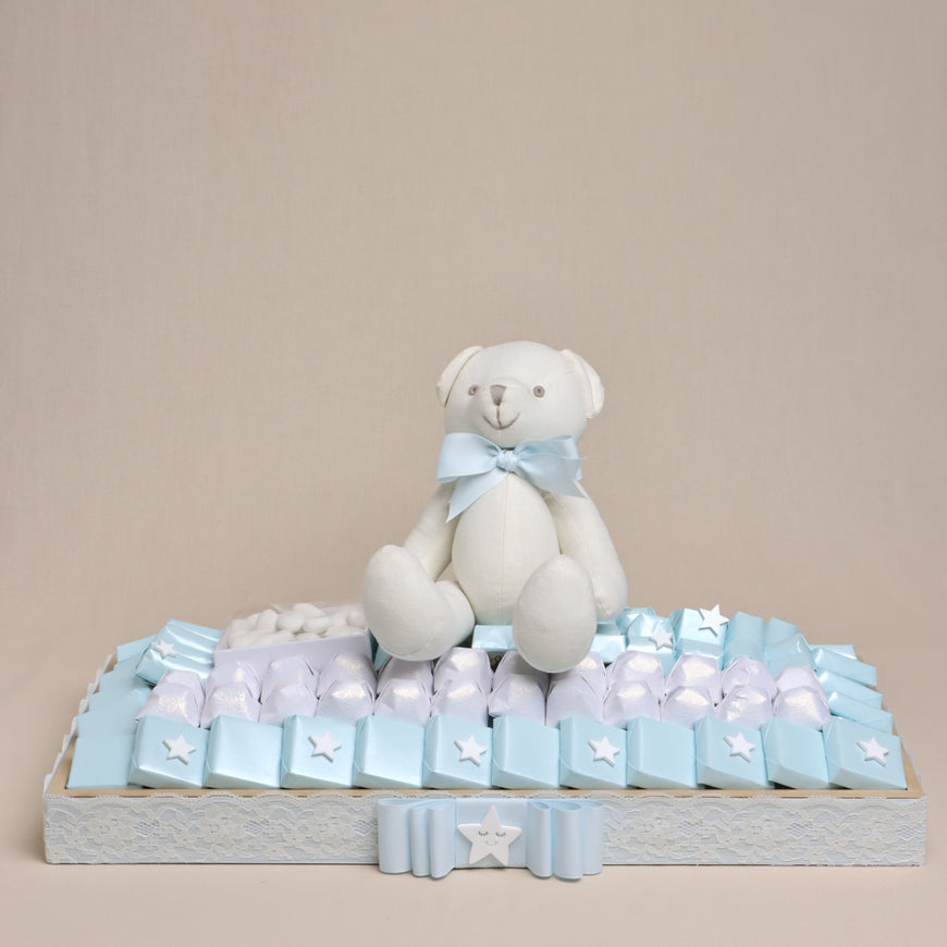 Baby boy teddy decorated chocolate wood tray