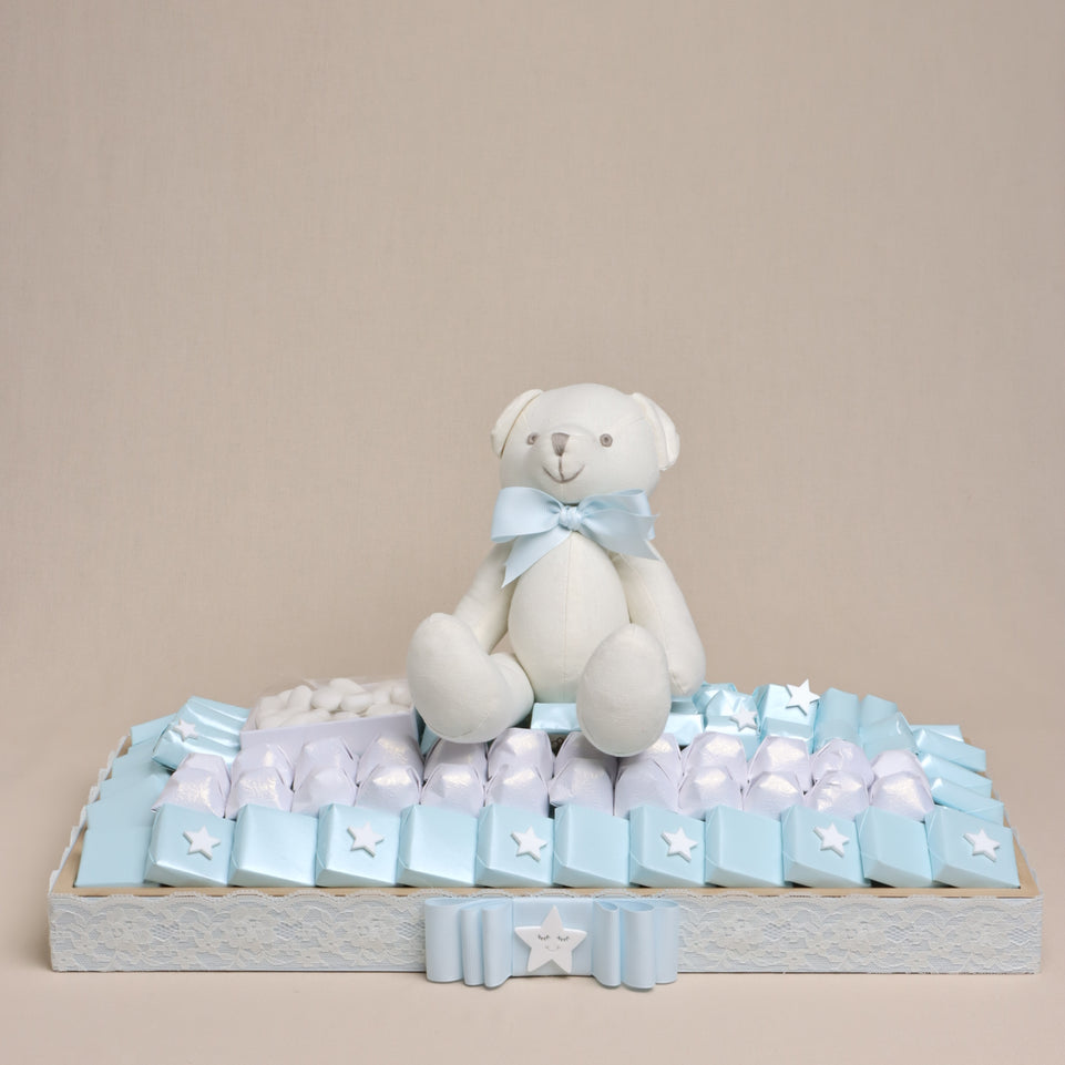 Baby boy teddy decorated chocolate wood tray