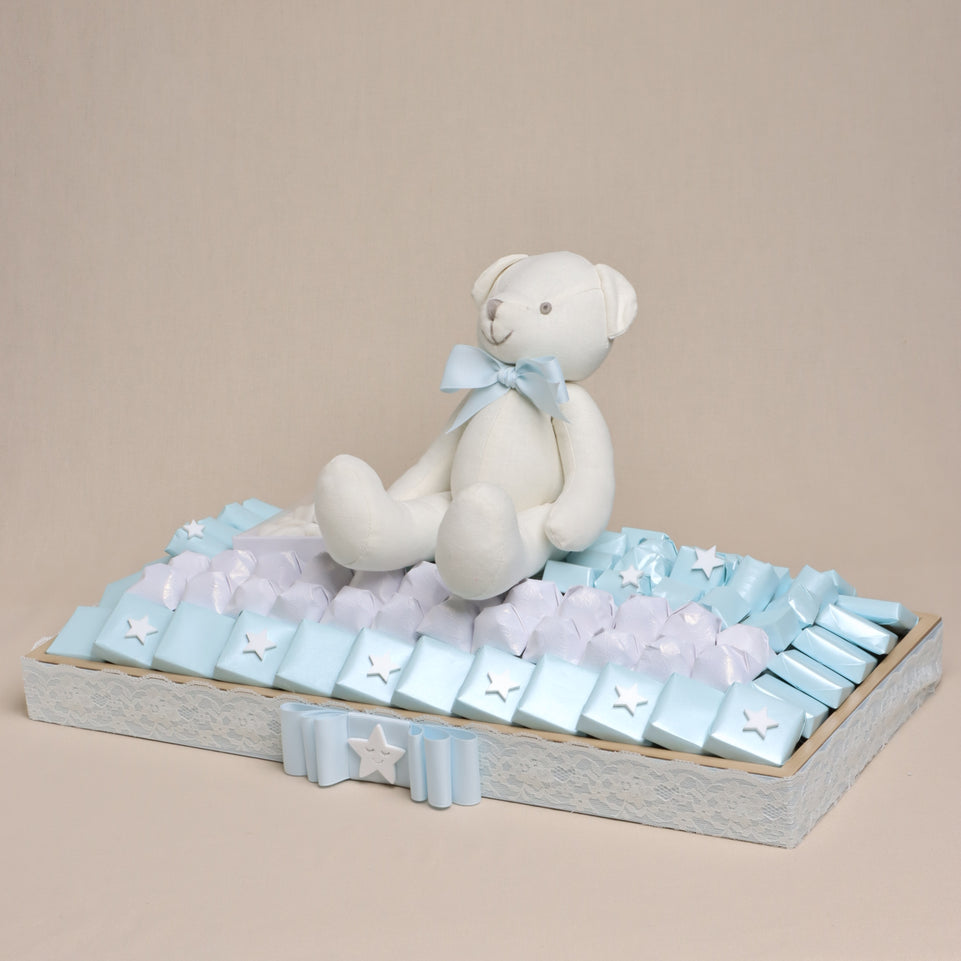 Baby boy teddy decorated chocolate wood tray