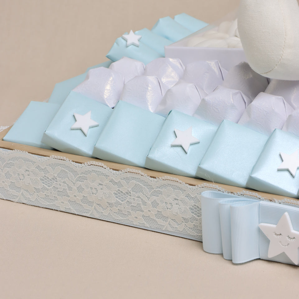 Baby boy teddy decorated chocolate wood tray