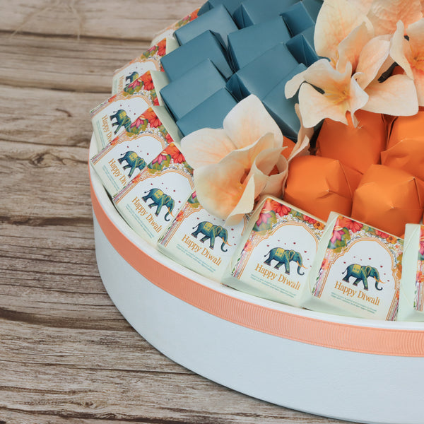 Happy diwali floral elephant designed premium chocolate round leather tray