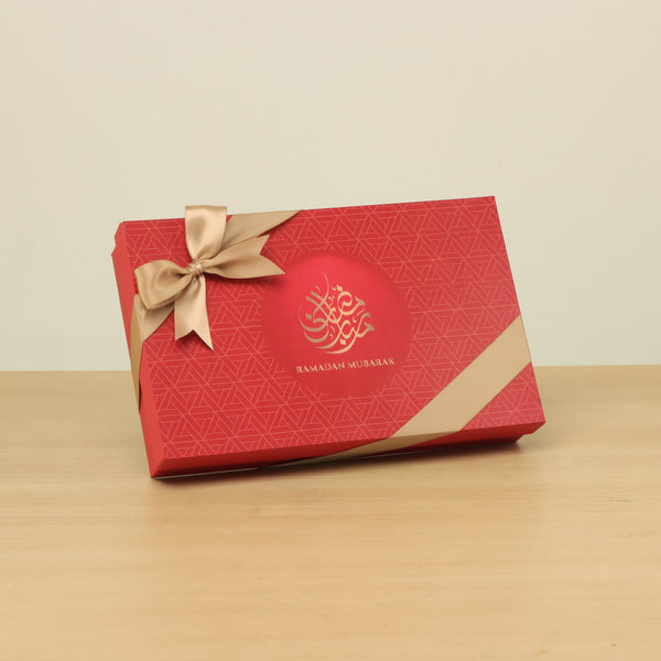 Ramadan Mubarak designed premium nut stuffed dates 15P red hard box