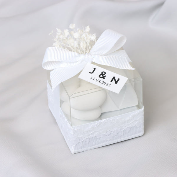 Set of 20 boxes bridal customized chocolate & almond dragees clear box giveaway