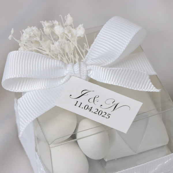 Set of 20 boxes bridal customized chocolate & almond dragees clear box giveaway