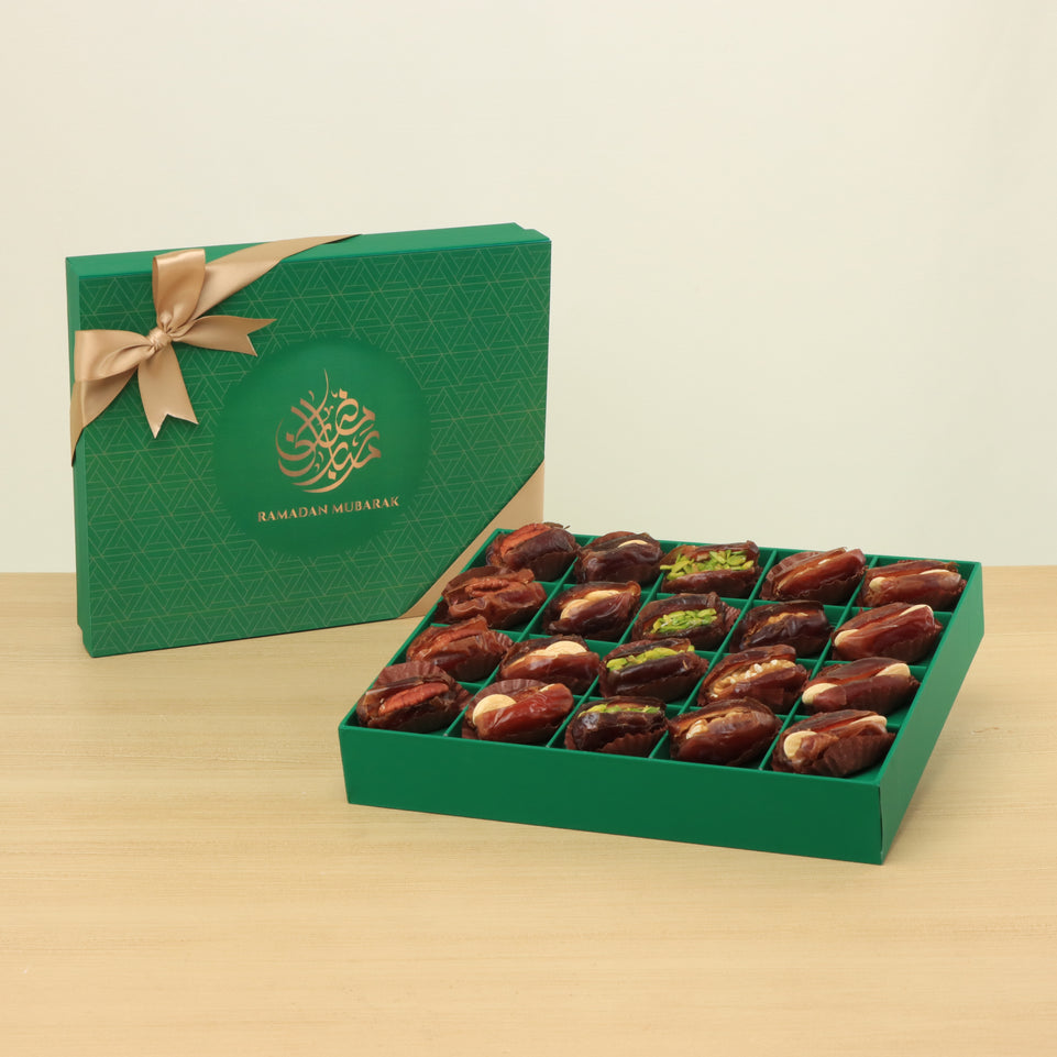 Ramadan Mubarak designed premium chocolate 20P green hard box