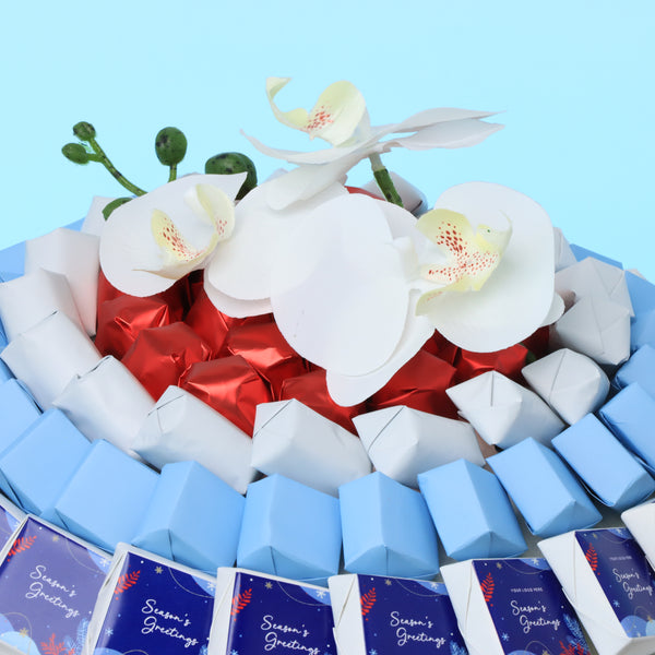 Season's greetings designed premium chocolate round leather tray