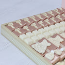 Baby girl crochet decorated chocolate leather tray with personalized acrylic backdrop