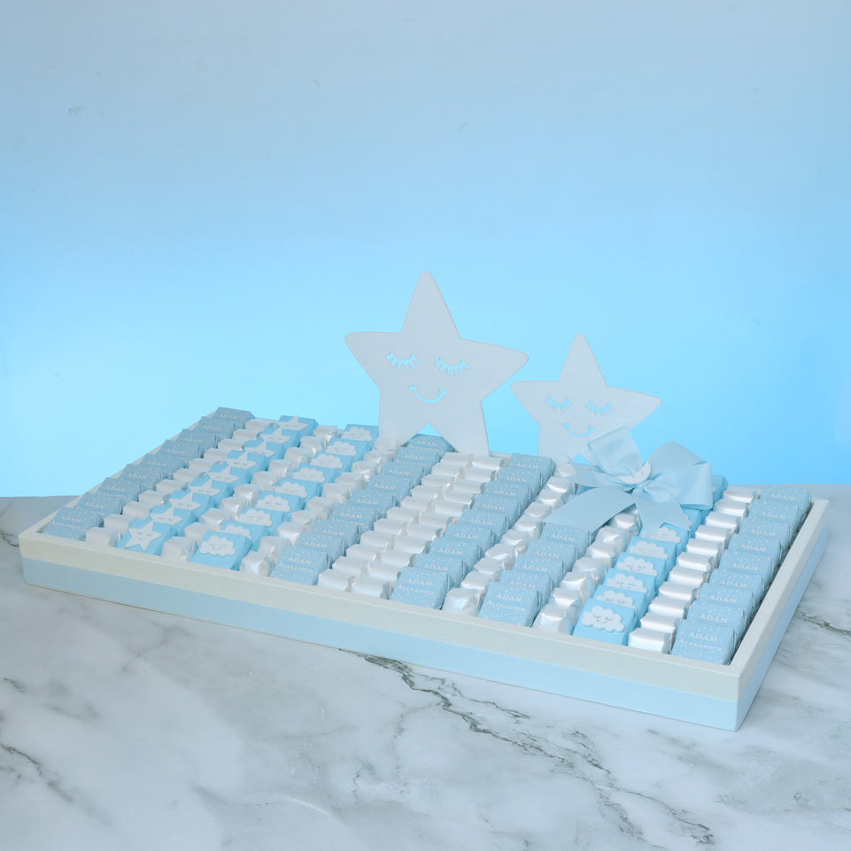 Baby boy acrylic stars decorated chocolate large leather tray