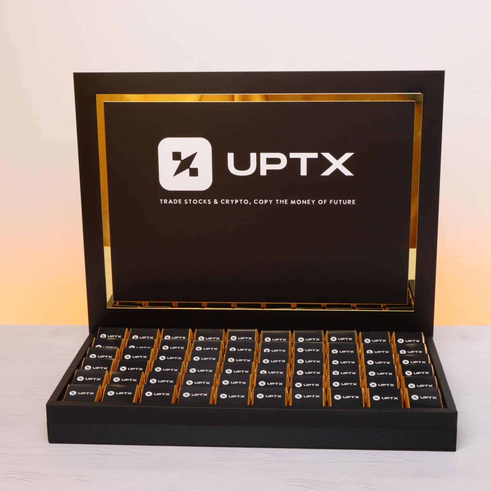 Corporate customized premium chocolate medium leather tray with customized acrylic backdrop