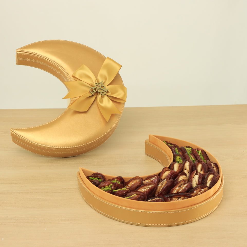 Ramadan premium nut stuffed dates crescent leather box