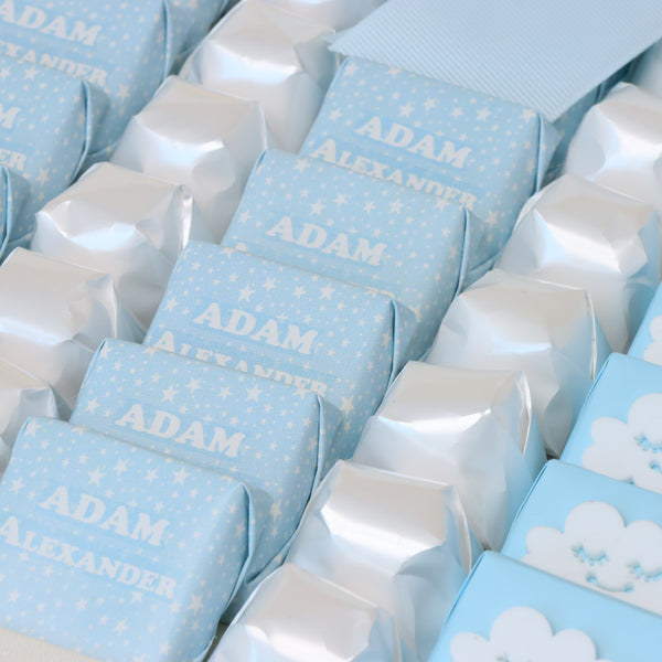 Baby boy acrylic stars decorated chocolate personalized large leather tray