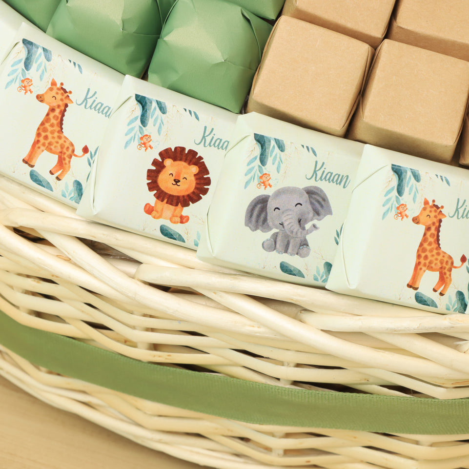Baby animal safari theme chocolate large basket