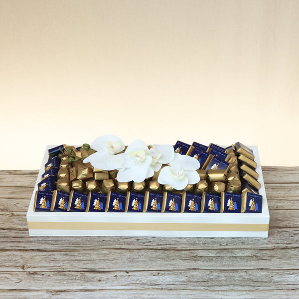 Season's greetings designed premium chocolate medium leather tray