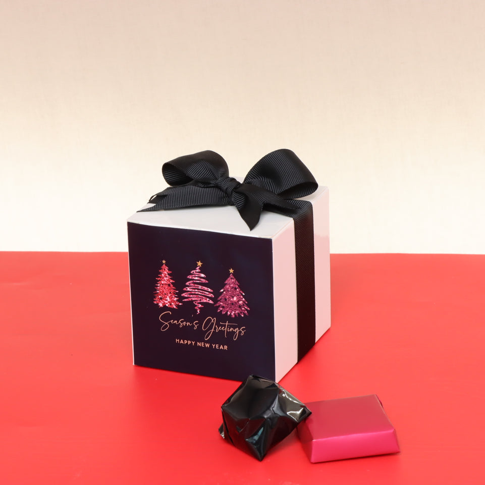 Season's greetings three tree tag designed chocolate cube box giveaways