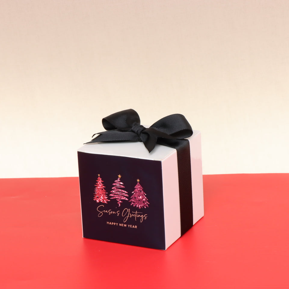 Season's greetings three tree tag designed chocolate cube box giveaways