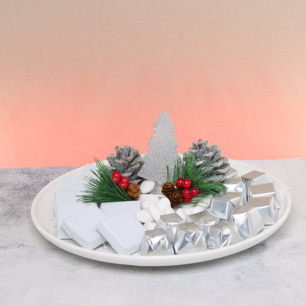 Glittery Christmas tree decorated premium chocolate ceramic plate