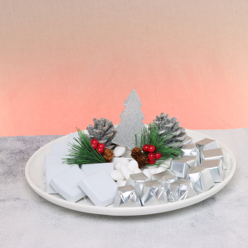 Glittery christmas tree decorated chocolate ceramic plate