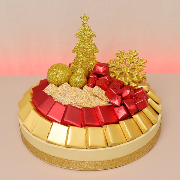 Christmas decorated premium chocolate round leather tray
