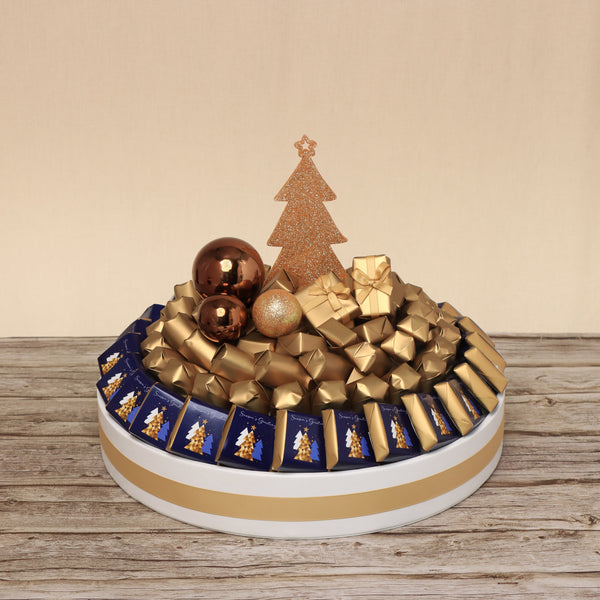 Season's greetings designed premium chocolate round leather tray
