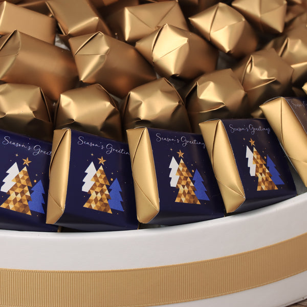 Season's greetings designed premium chocolate round leather tray