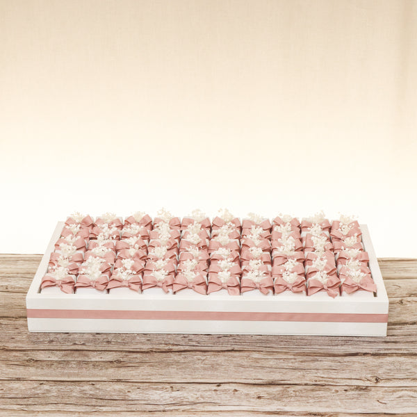 Bridal ribbon and flower decorated premium chocolate medium leather tray