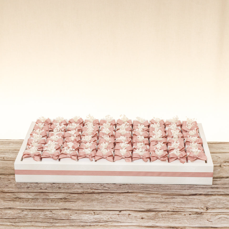 Bridal ribbon and flower decorated premium chocolate medium leather tray