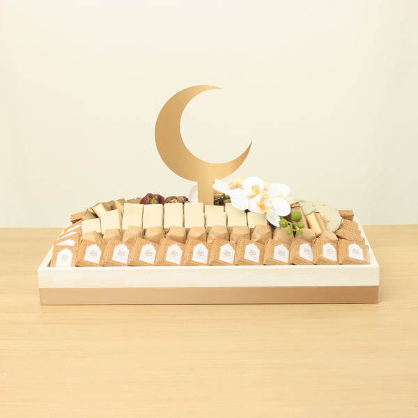 Ramadan Mubarak designed premium chocolate medium leather tray
